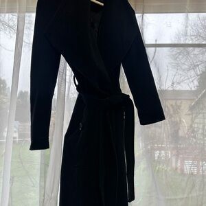 Chic Black Women's Wool Blend Large Lapel Duster Coat